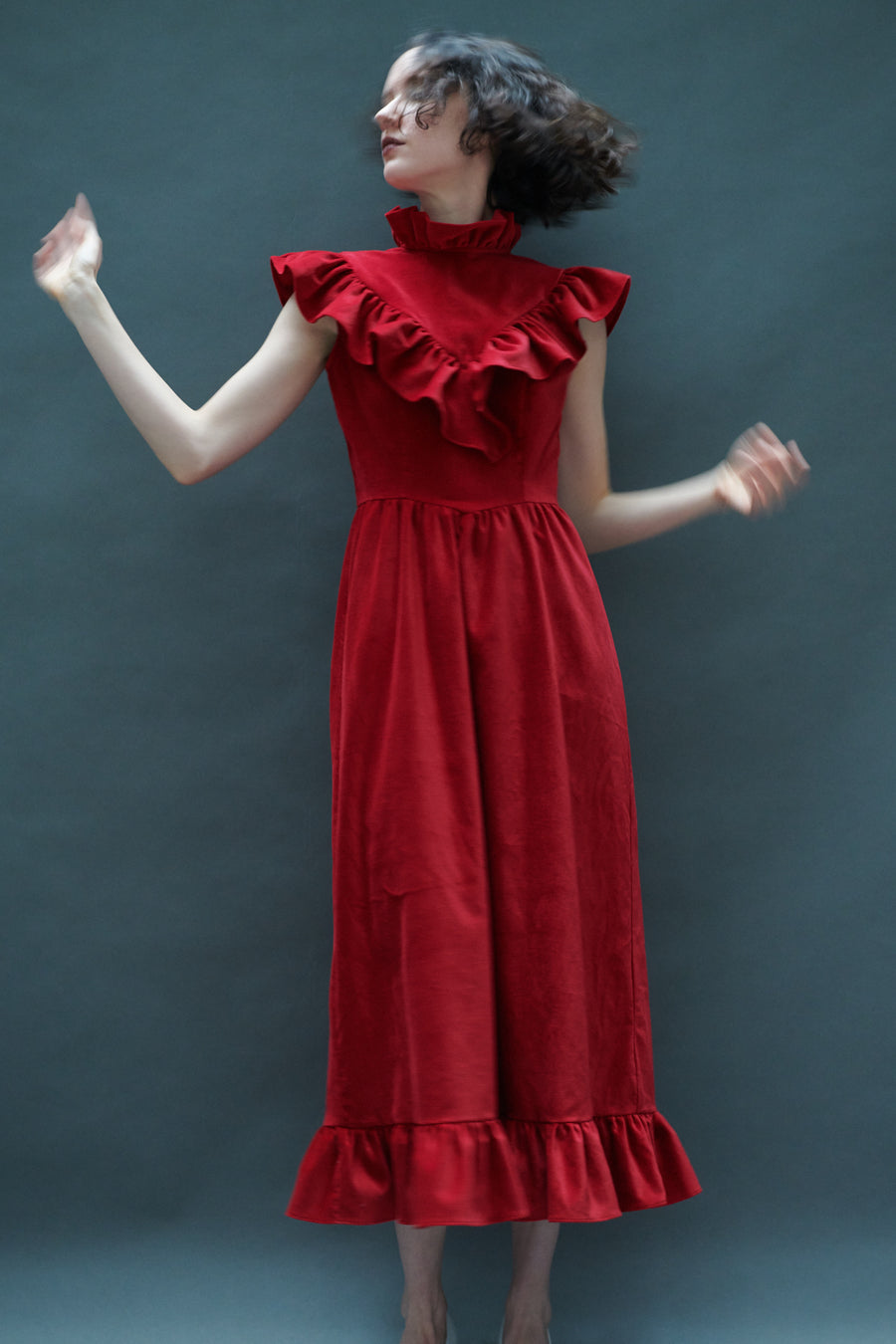 Caroline Dress in Red Velveteen