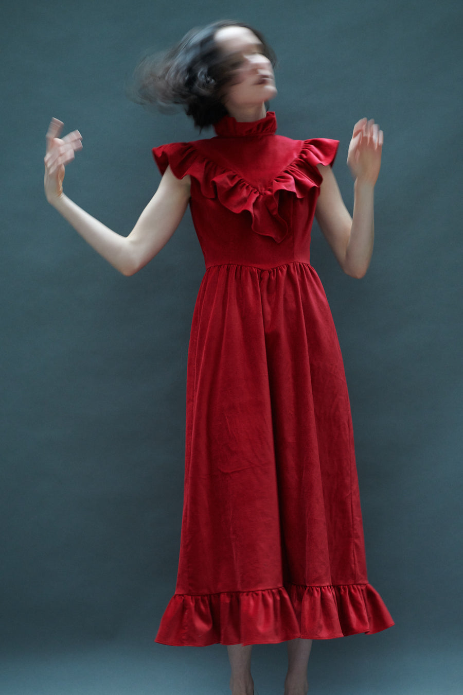 Caroline Dress in Red Velveteen