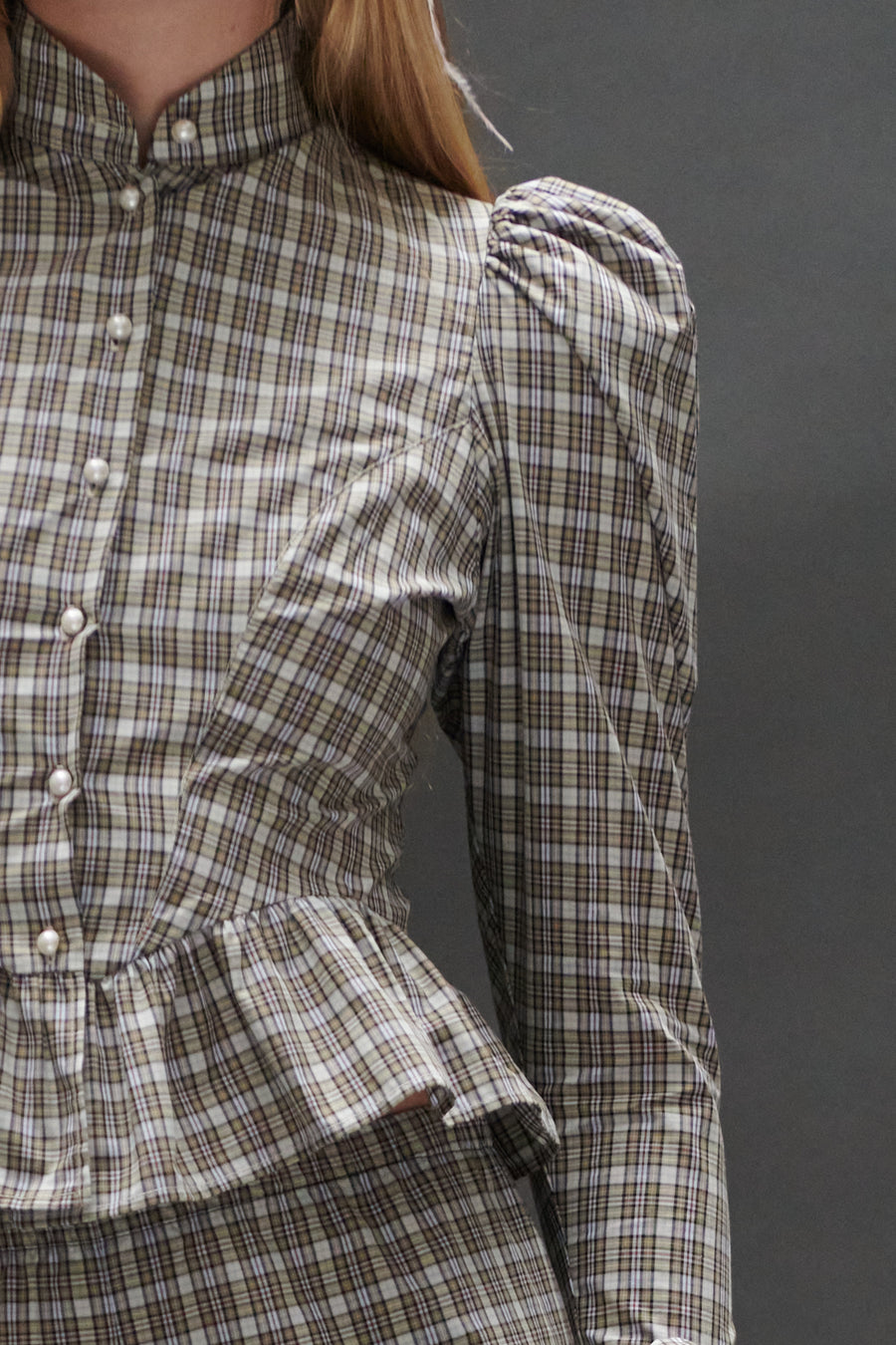 Grace Blouse in Beige Tartan