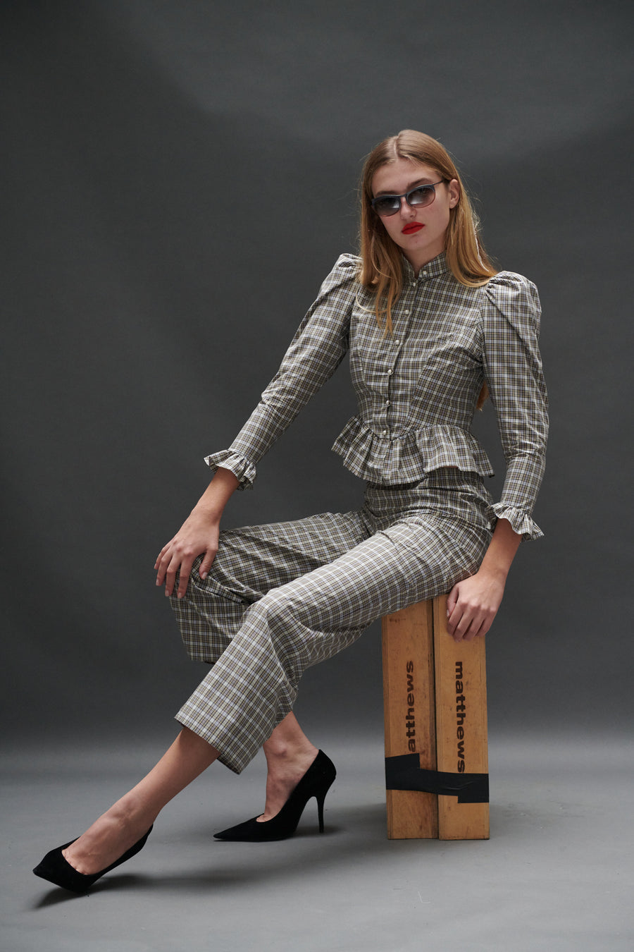 Grace Blouse in Beige Tartan