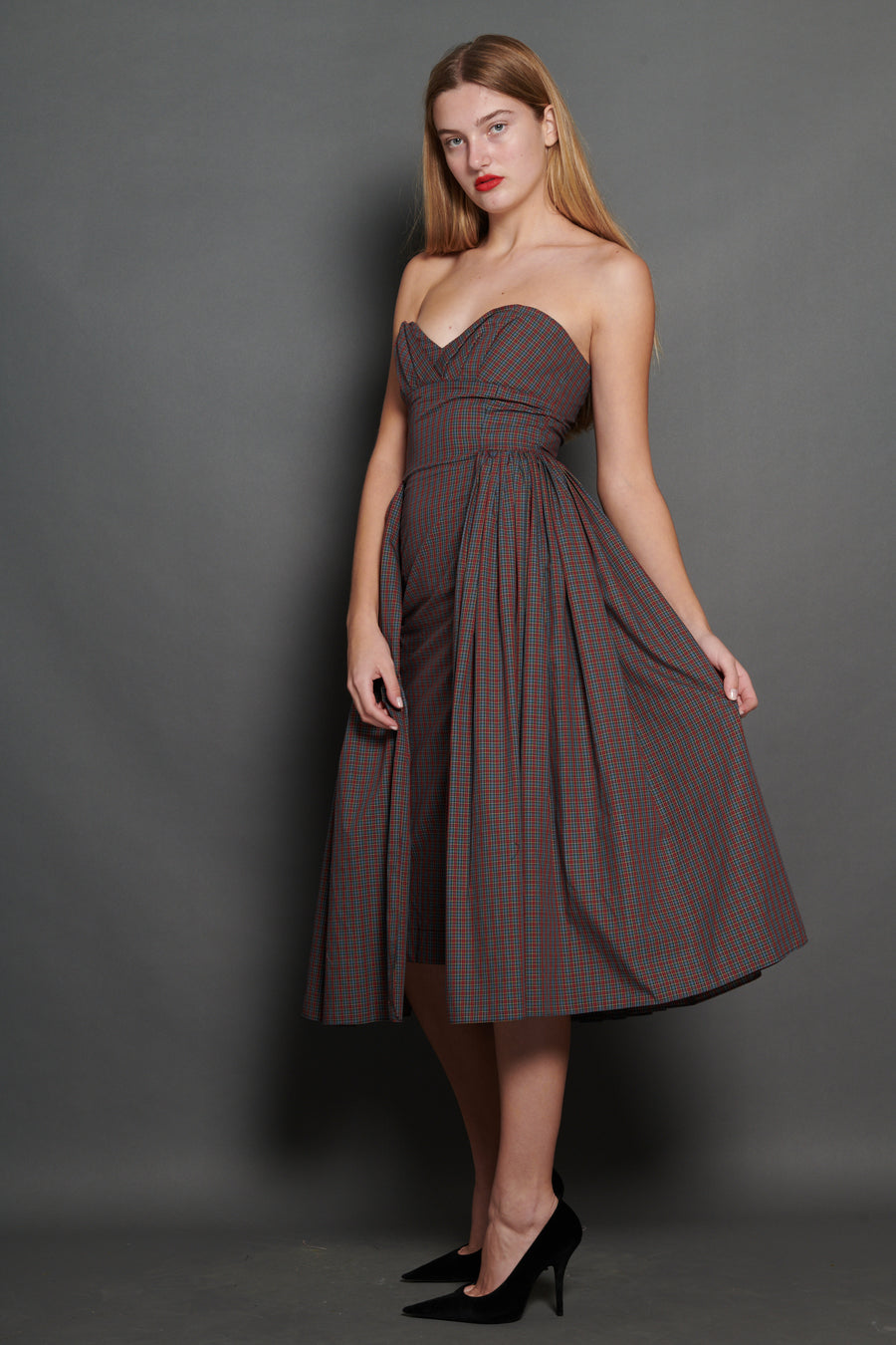 Arya Dress in Burgundy Tartan