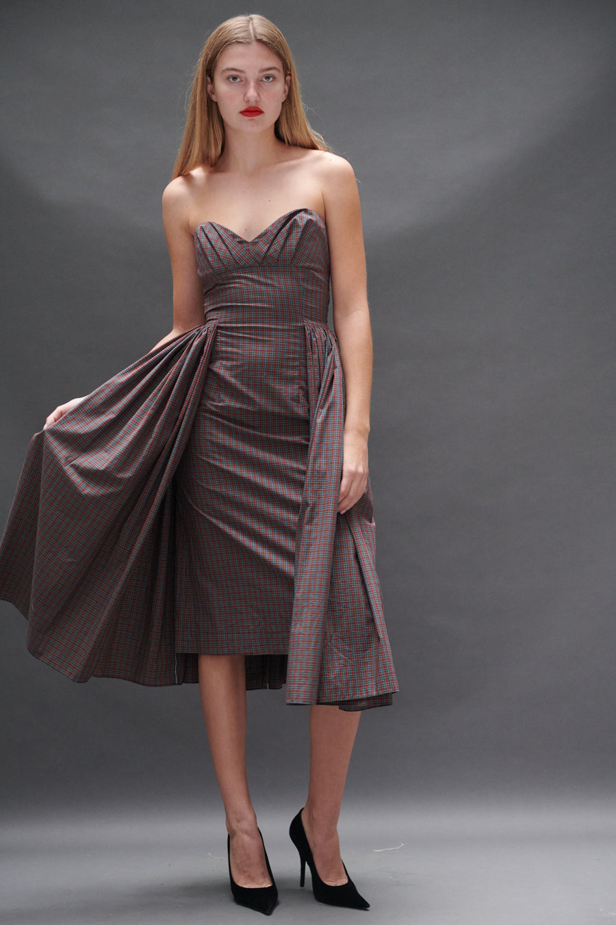 Arya Dress in Burgundy Tartan