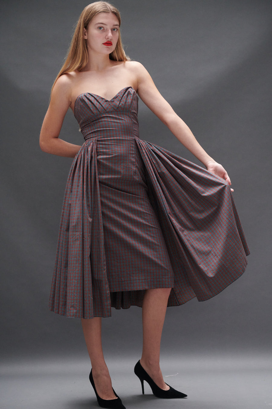 Arya Dress in Burgundy Tartan