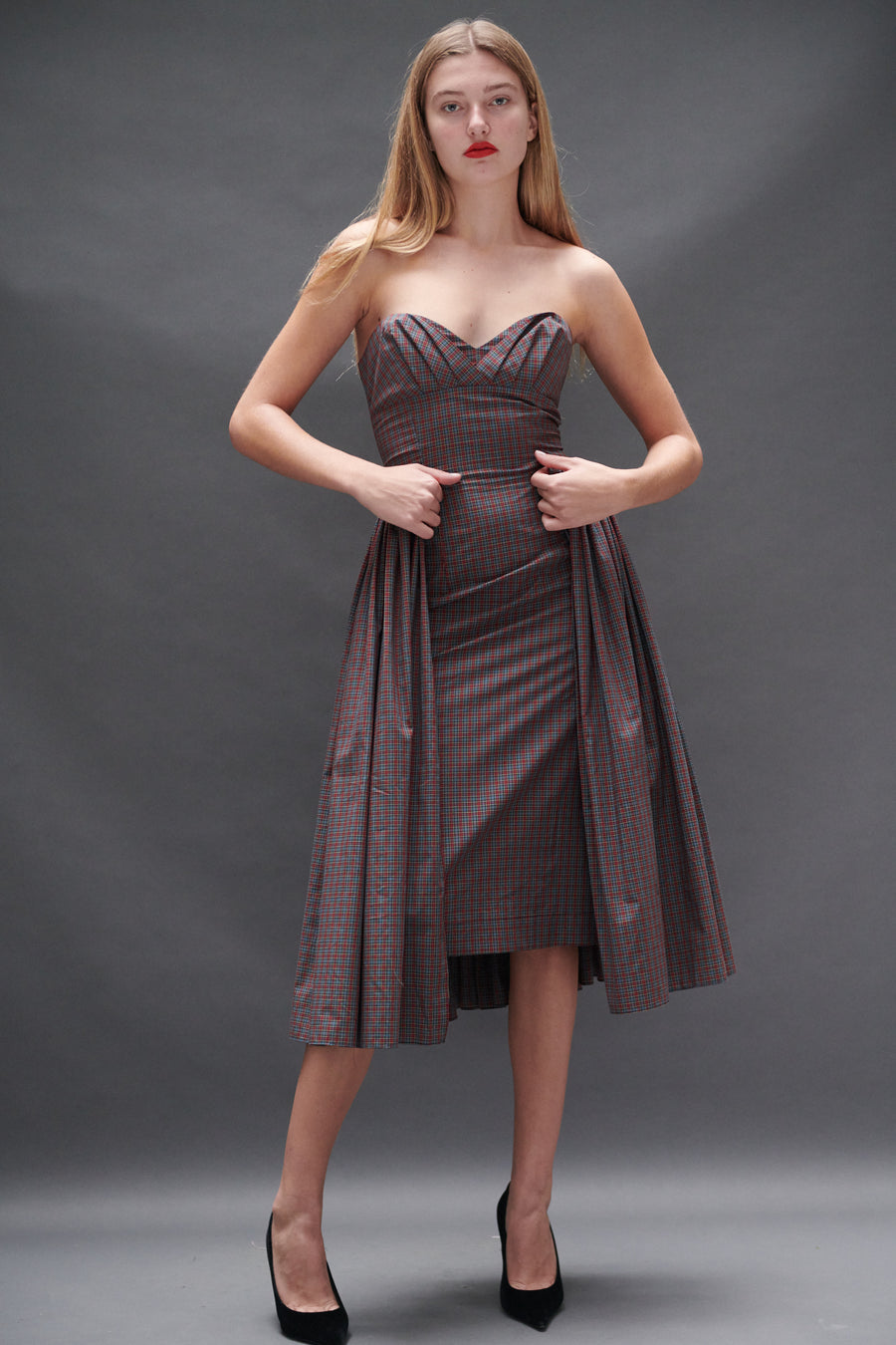 Arya Dress in Burgundy Tartan