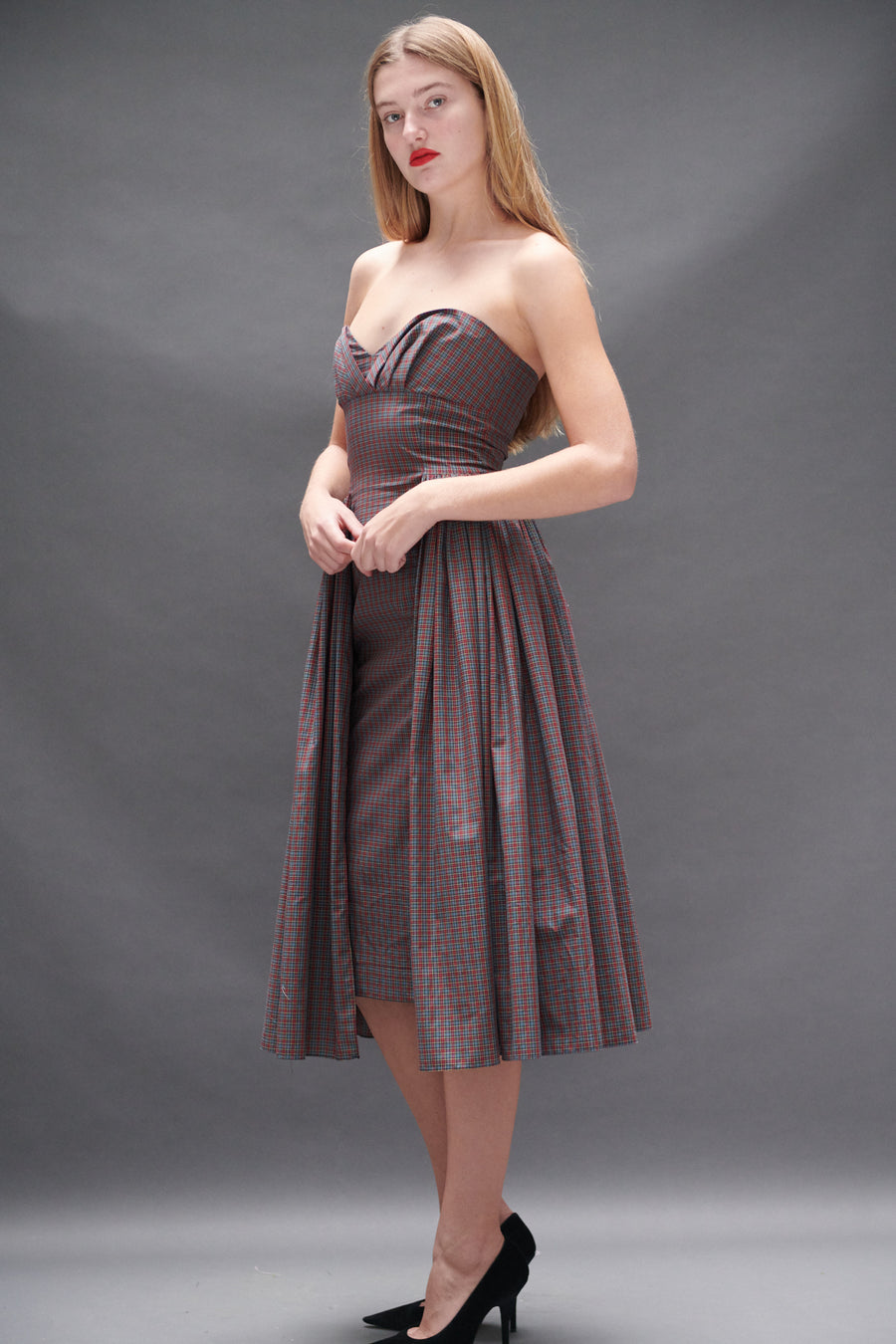 Arya Dress in Burgundy Tartan