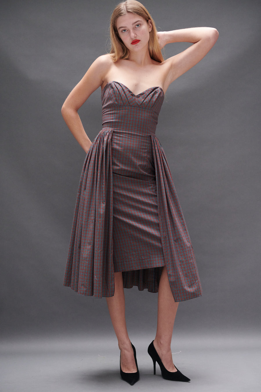 Arya Dress in Burgundy Tartan