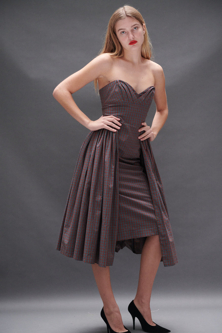 Arya Dress in Burgundy Tartan