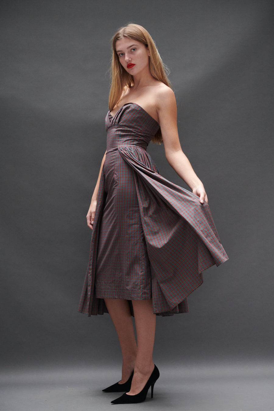 Arya Dress in Burgundy Tartan