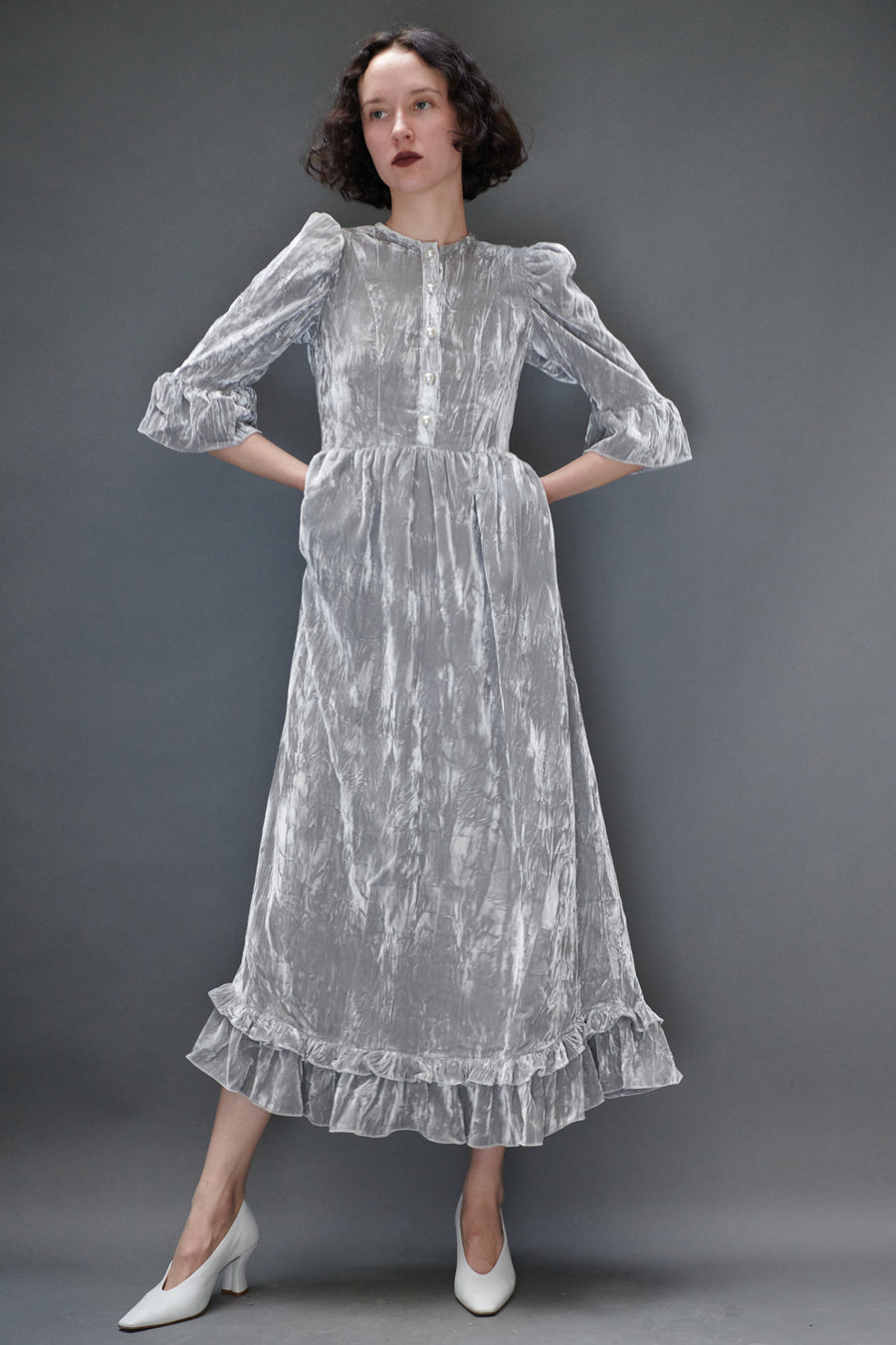 Ella Dress in Silver Crushed Velvet