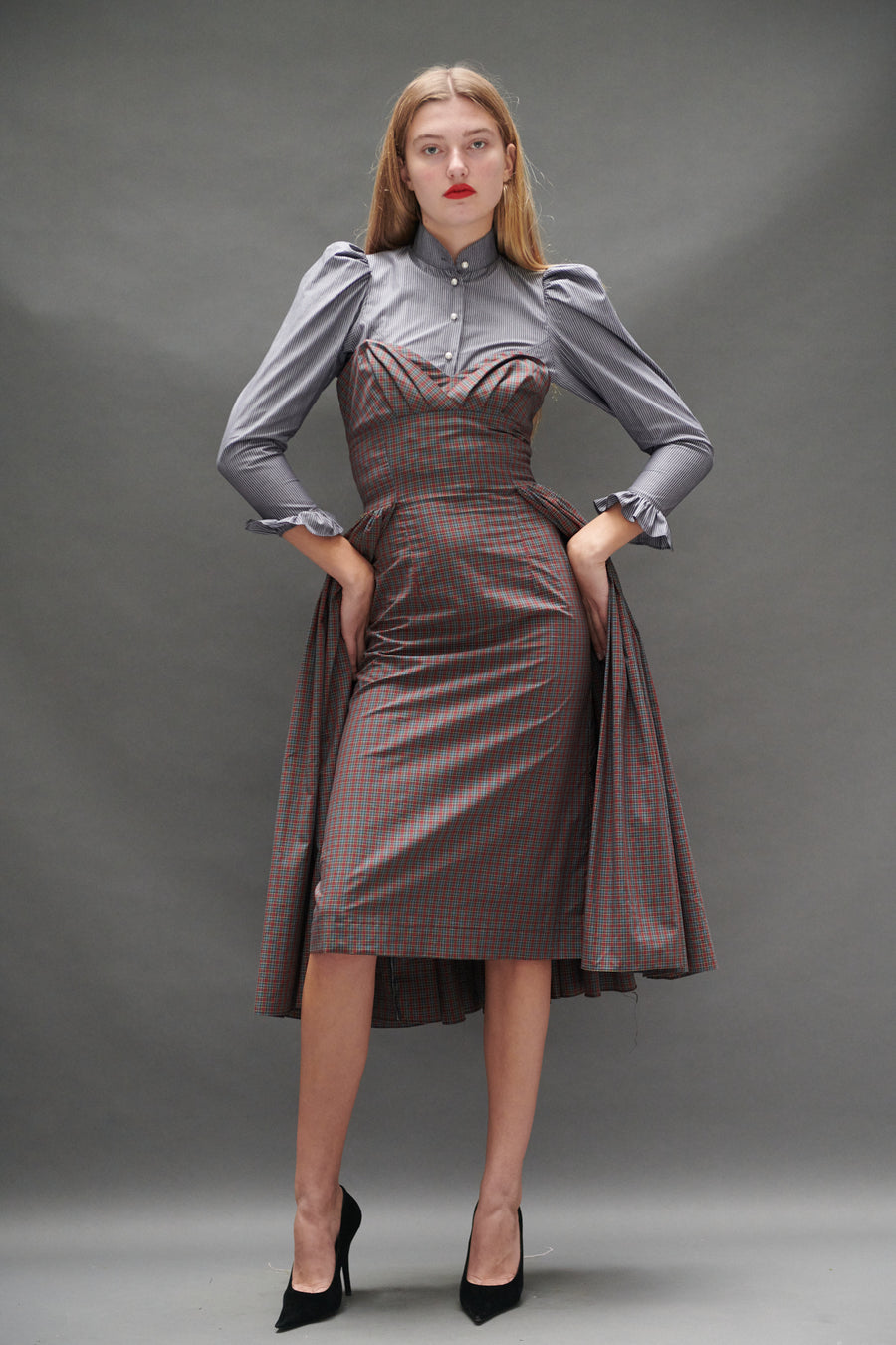 Arya Dress in Burgundy Tartan