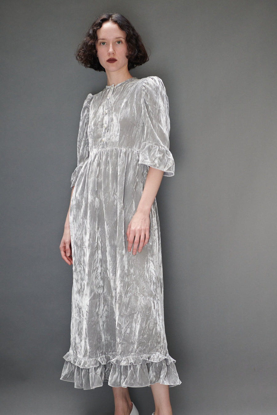 Ella Dress in Silver Crushed Velvet
