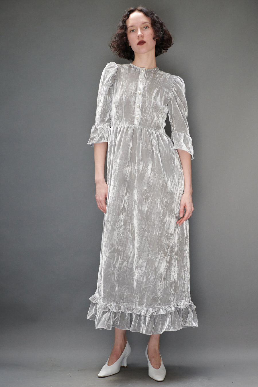 Ella Dress in Silver Crushed Velvet