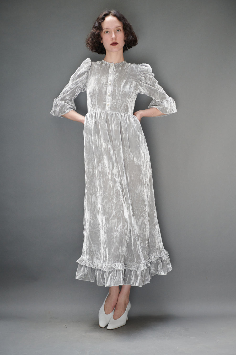 Ella Dress in Silver Crushed Velvet