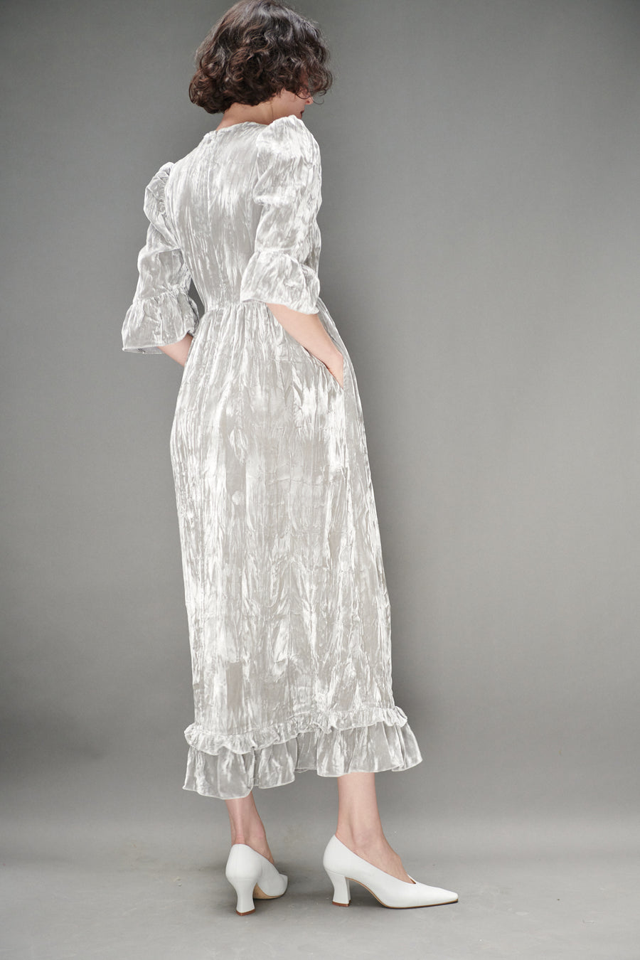 Ella Dress in Silver Crushed Velvet