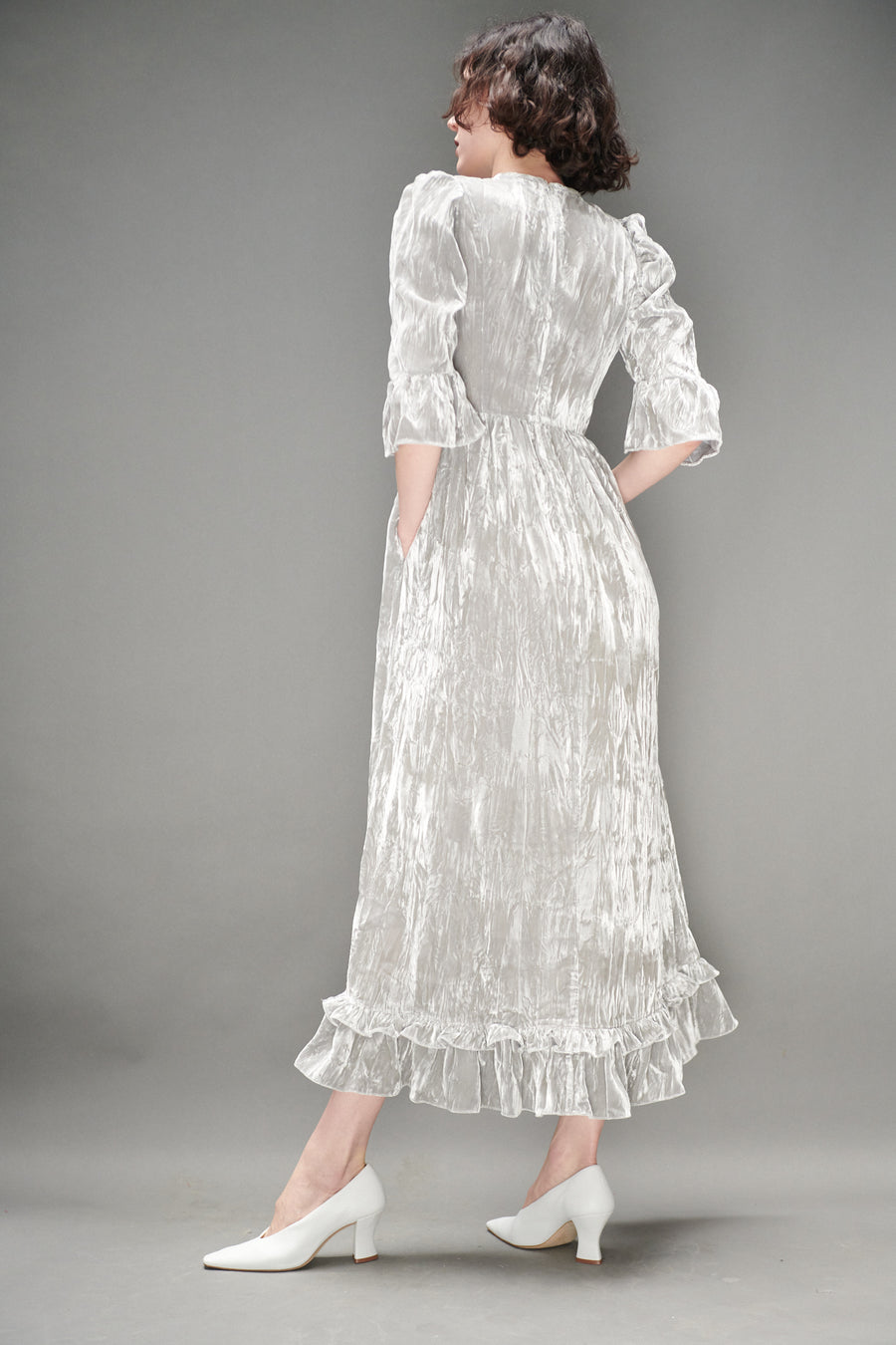 Ella Dress in Silver Crushed Velvet