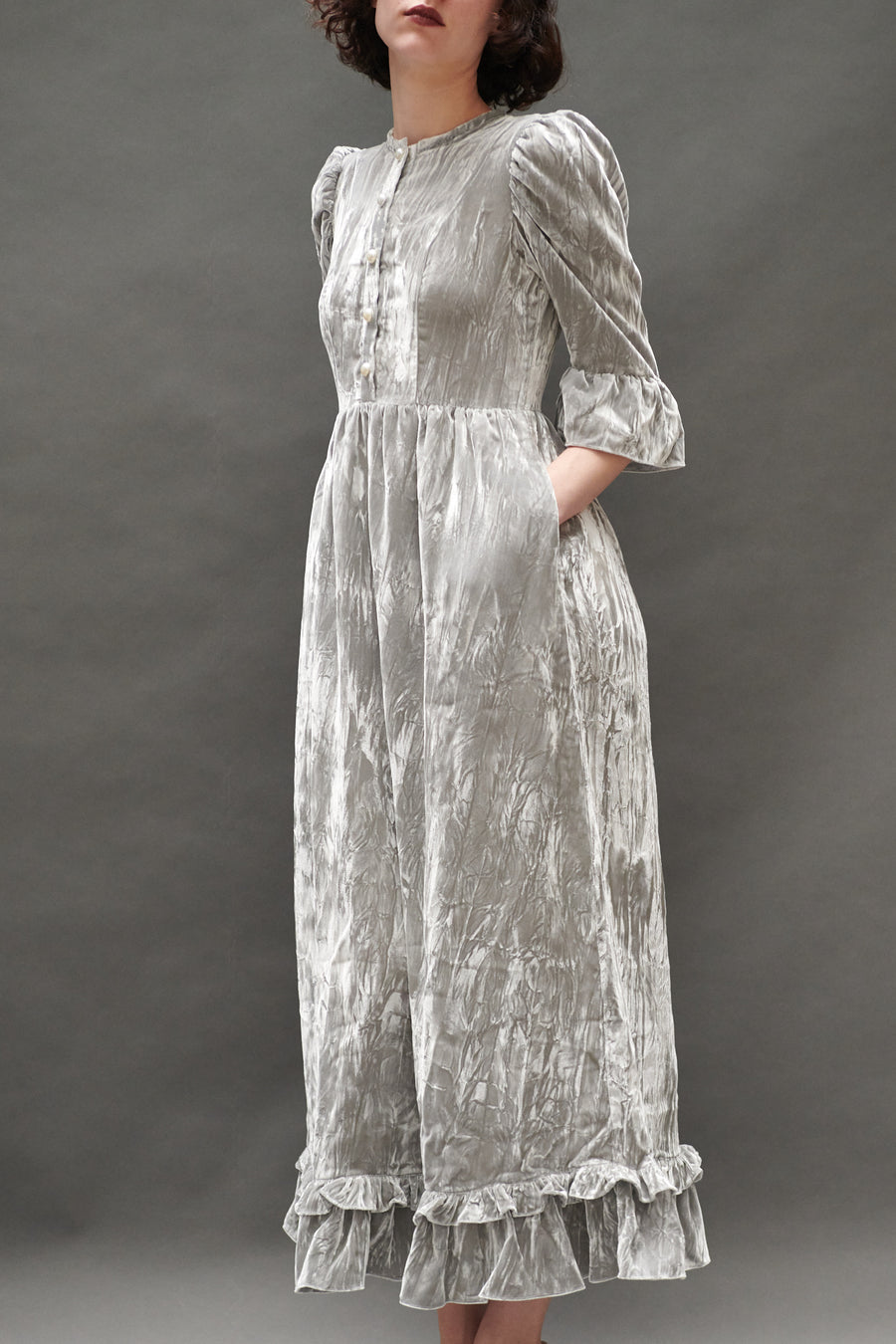 Ella Dress in Silver Crushed Velvet