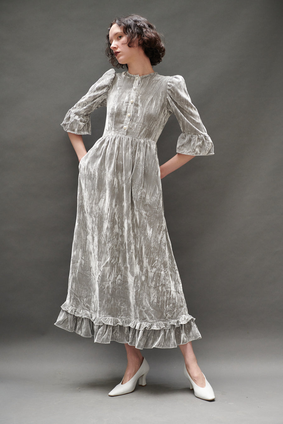 Ella Dress in Silver Crushed Velvet