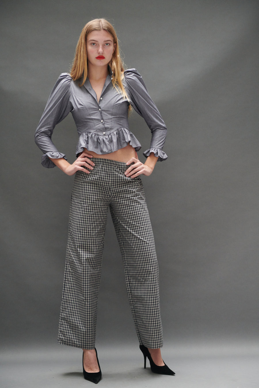 Grace Blouse in Grey Stripe
