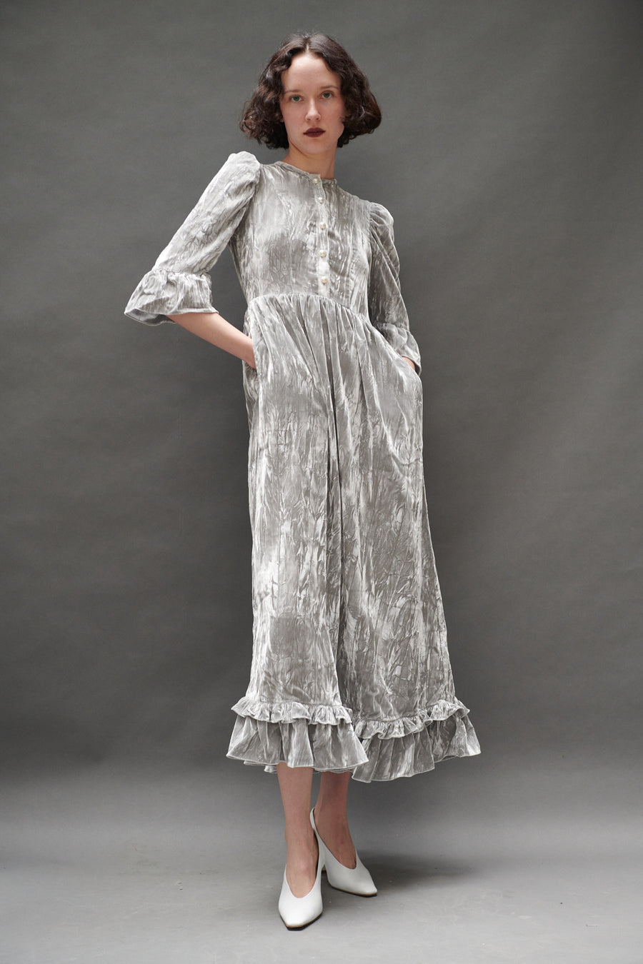 Ella Dress in Silver Crushed Velvet
