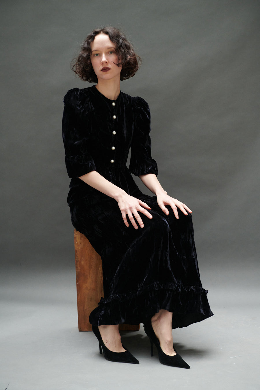 Ella Dress in Black Crushed Velvet