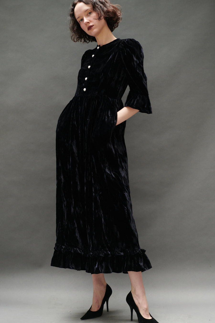 Ella Dress in Black Crushed Velvet