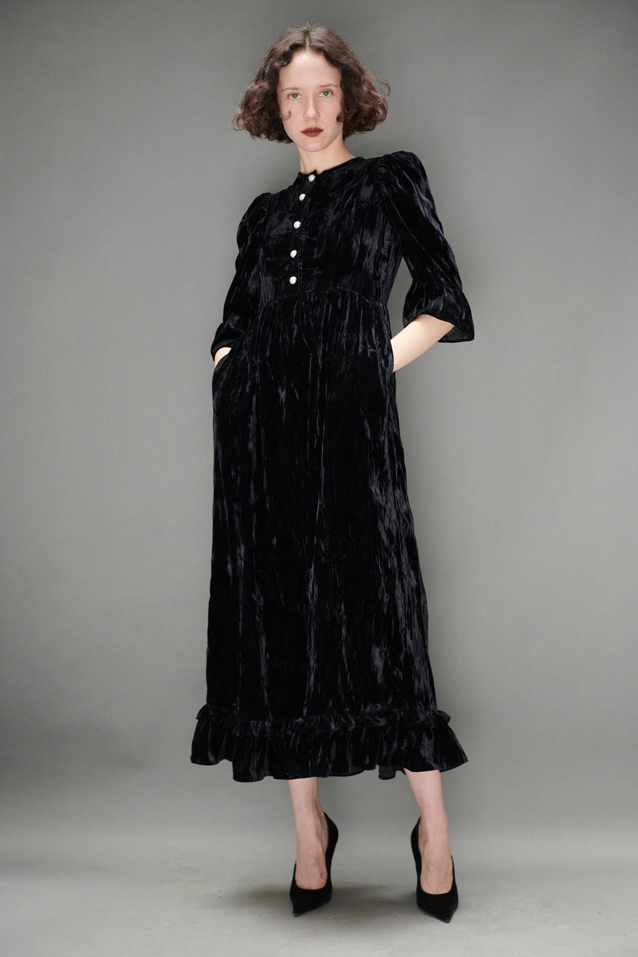 Ella Dress in Black Crushed Velvet