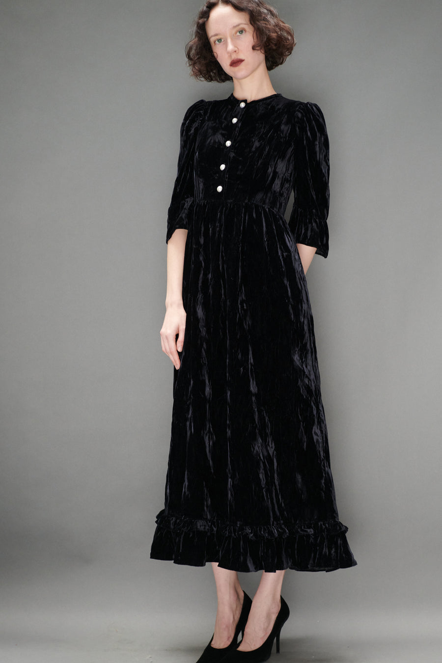 Ella Dress in Black Crushed Velvet