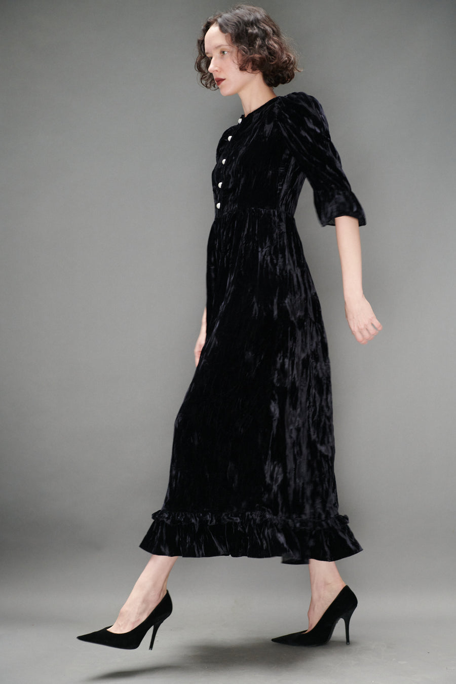 Ella Dress in Black Crushed Velvet