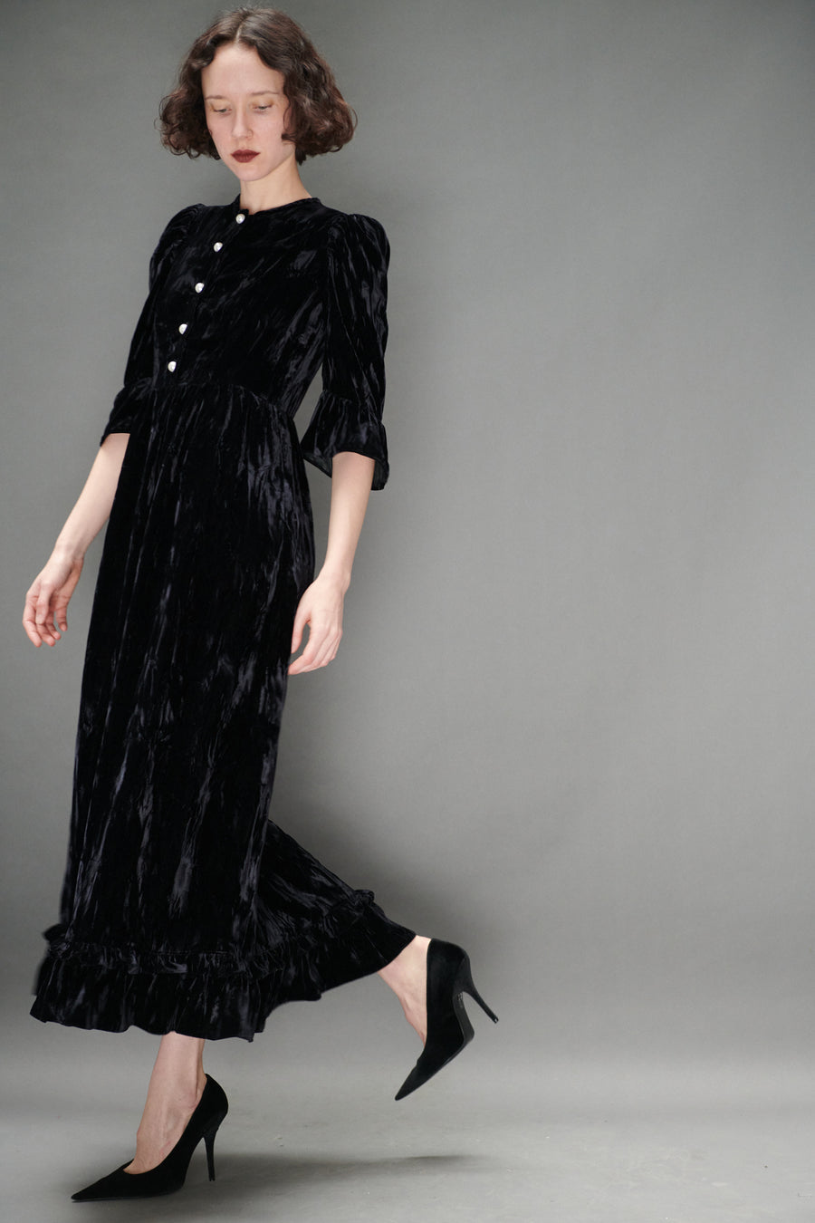 Ella Dress in Black Crushed Velvet