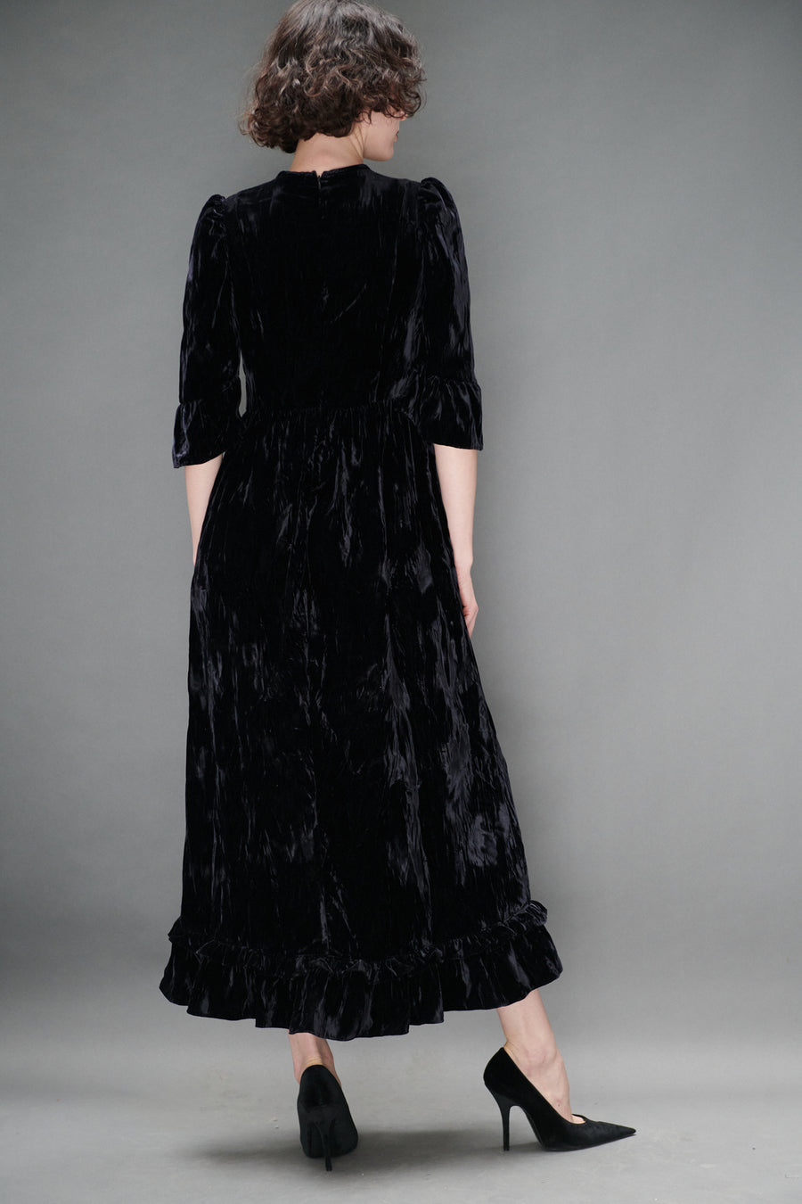 Ella Dress in Black Crushed Velvet