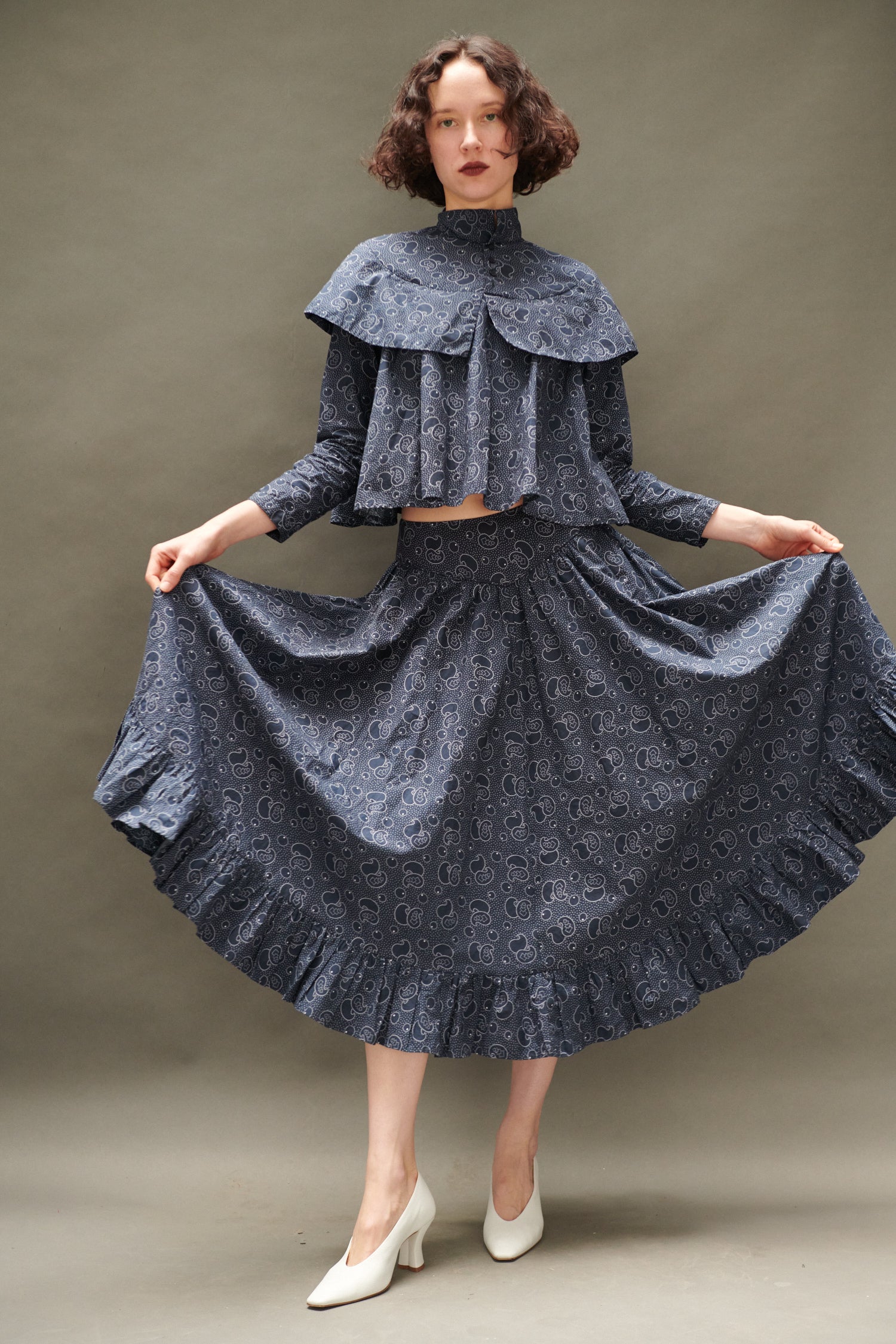 Ruffle Skirt in Midnight Paisley – BATSHEVA