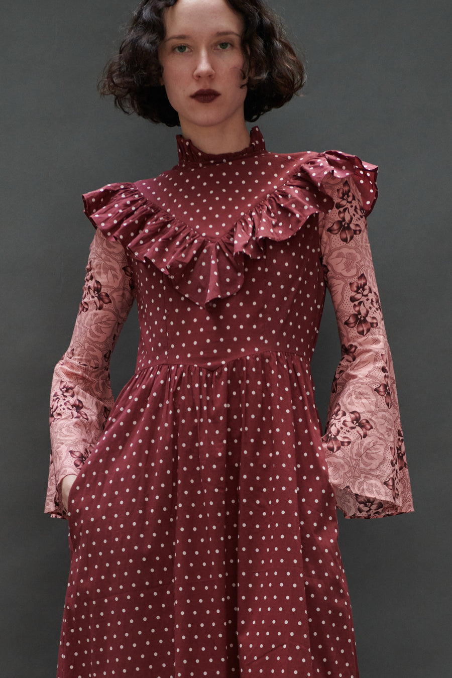 Caroline Dress in Maroon Dots