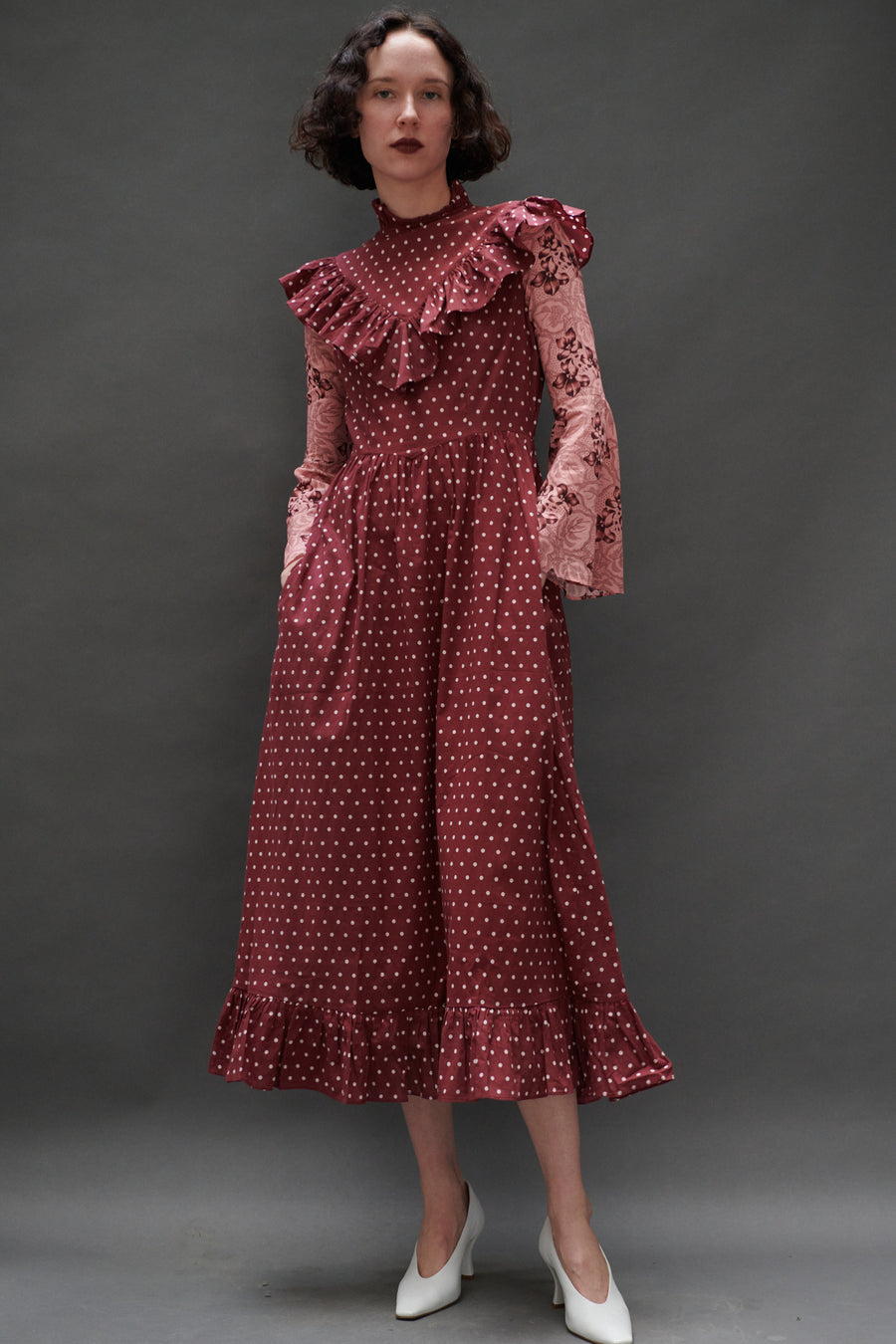 Caroline Dress in Maroon Dots