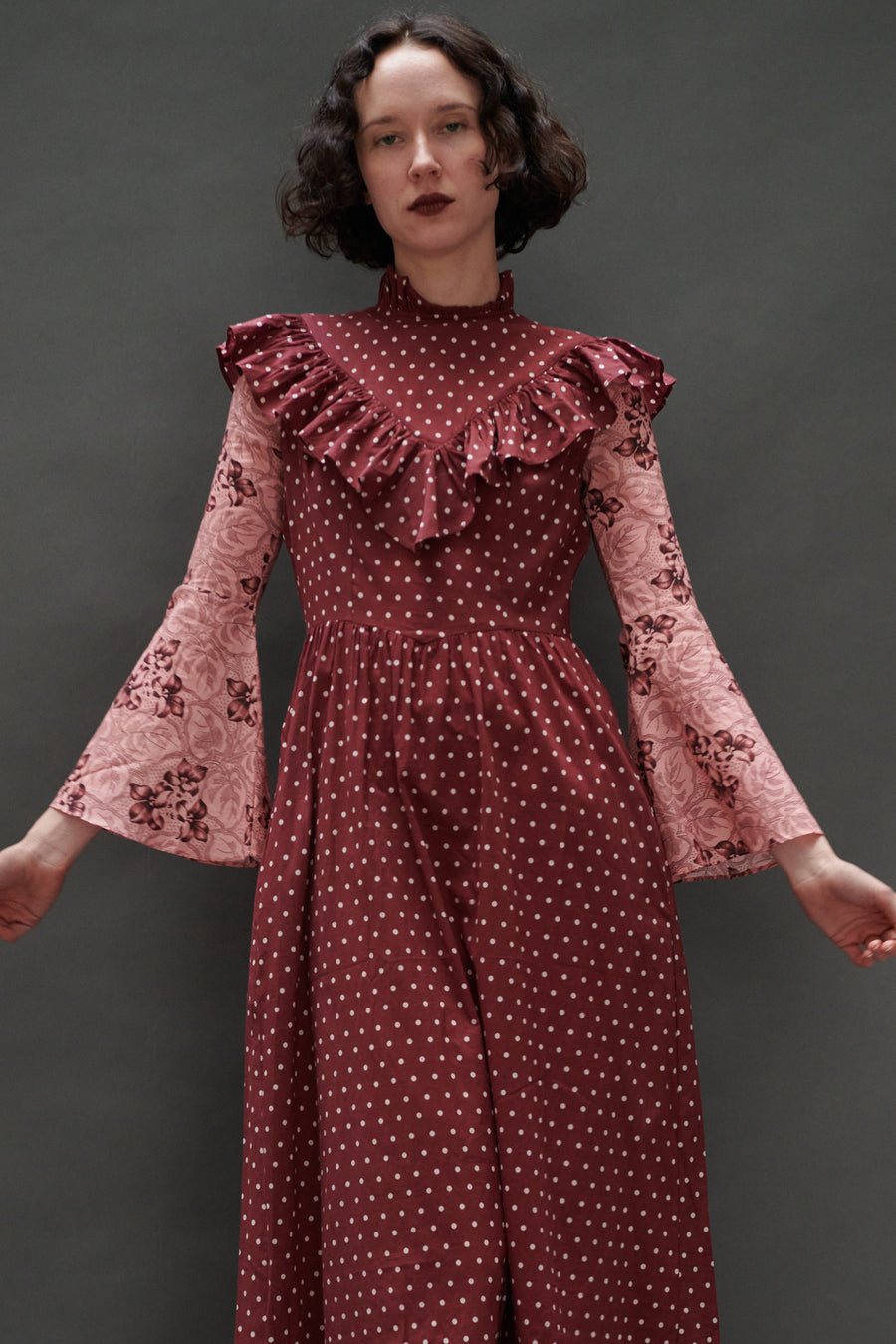 Caroline Dress in Maroon Dots