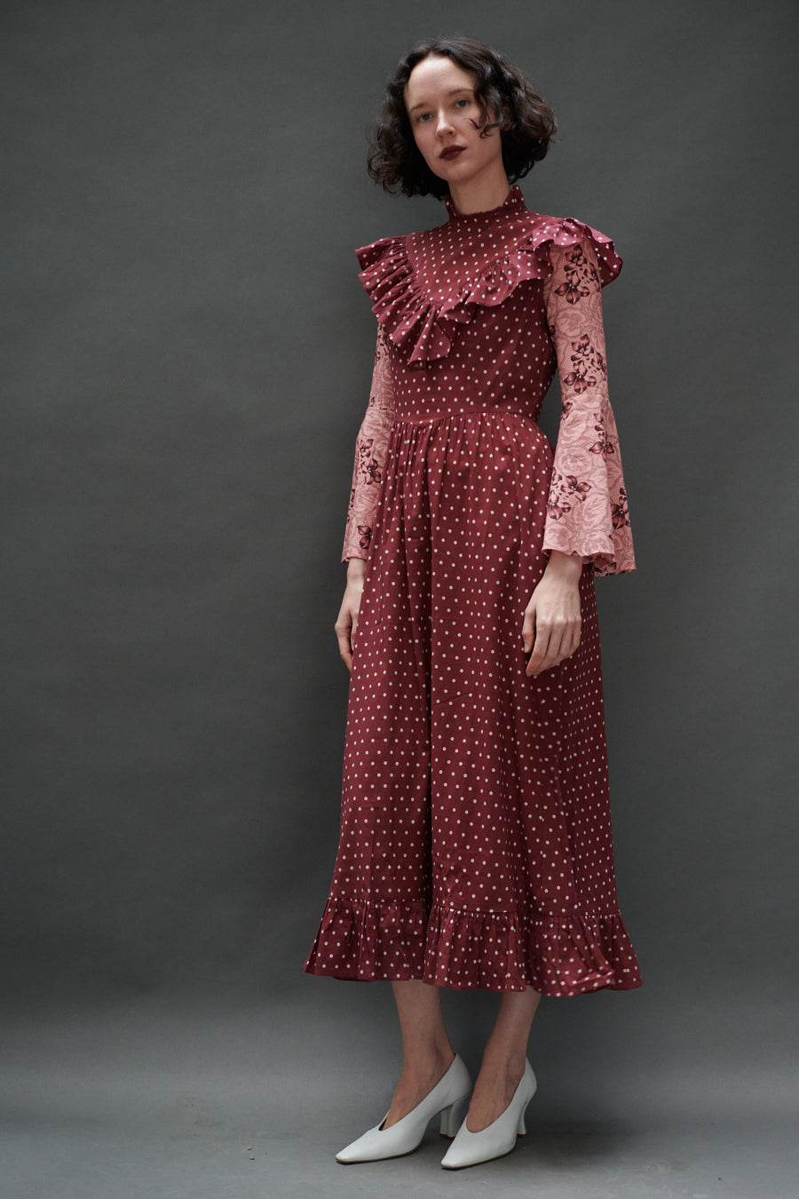 Caroline Dress in Maroon Dots