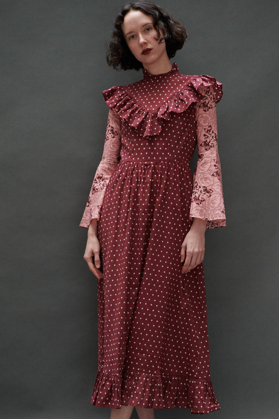 Caroline Dress in Maroon Dots