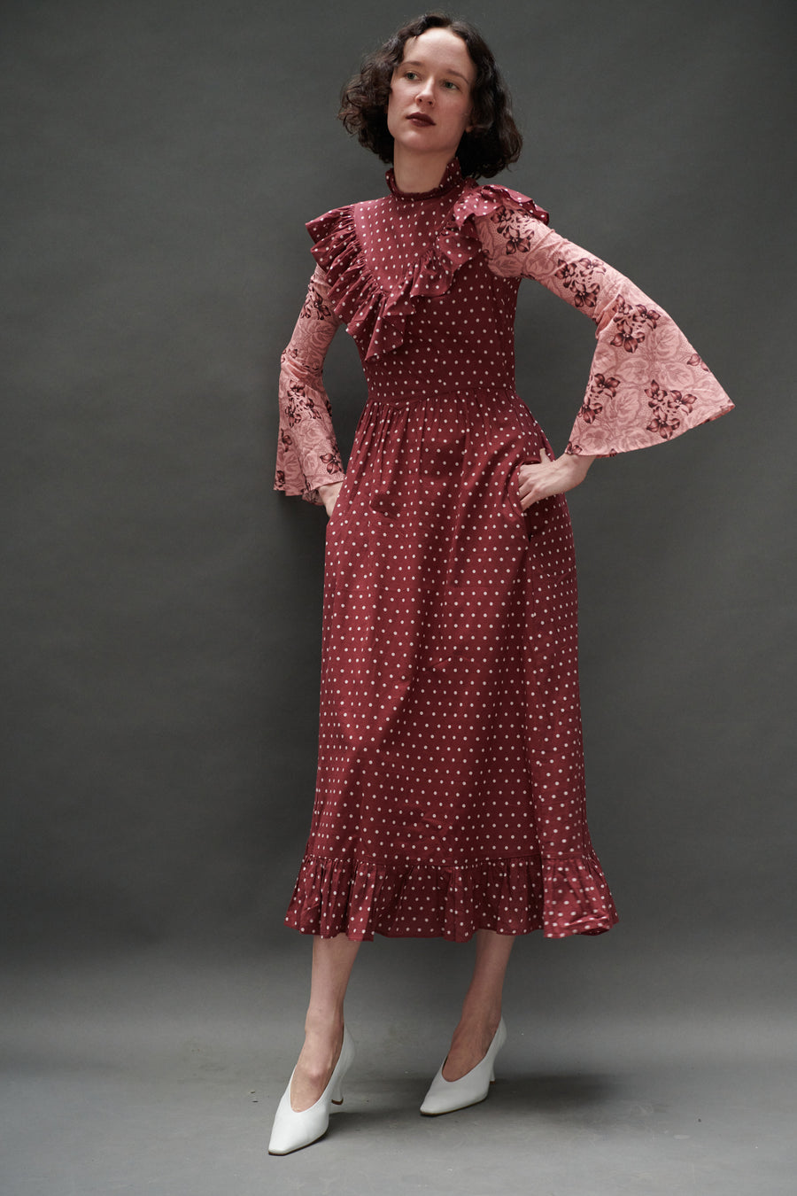 Caroline Dress in Maroon Dots