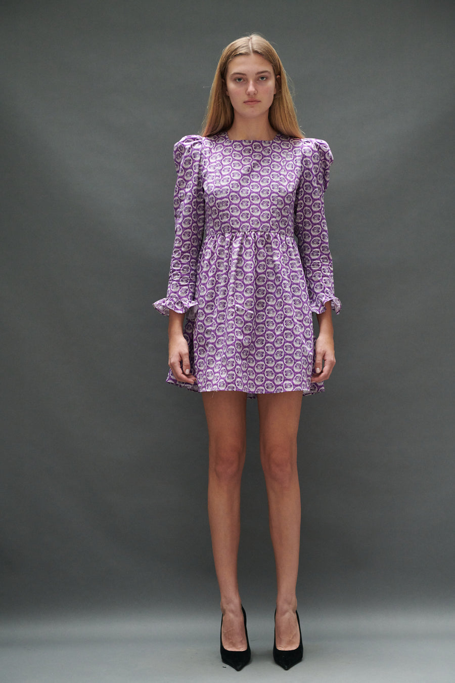 Square Neck Mini Prairie Dress in Violet Floral