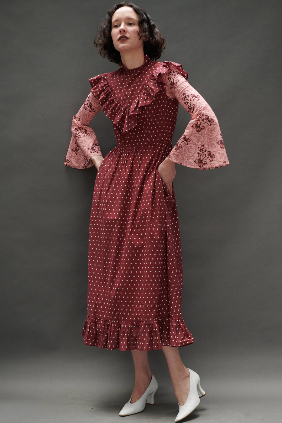 Caroline Dress in Maroon Dots