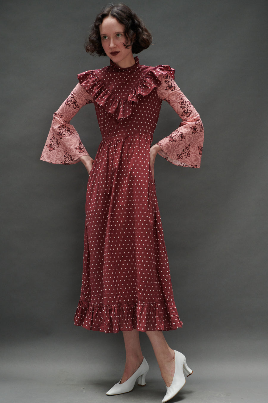 Caroline Dress in Maroon Dots