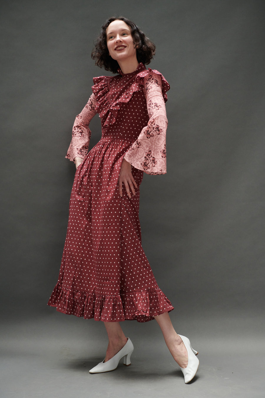 Caroline Dress in Maroon Dots