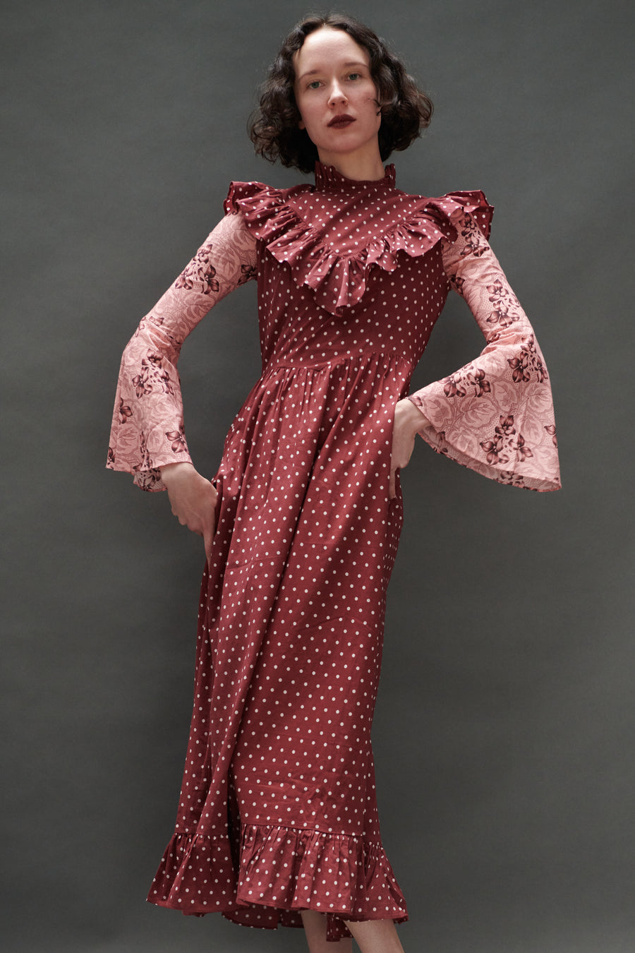 Caroline Dress in Maroon Dots