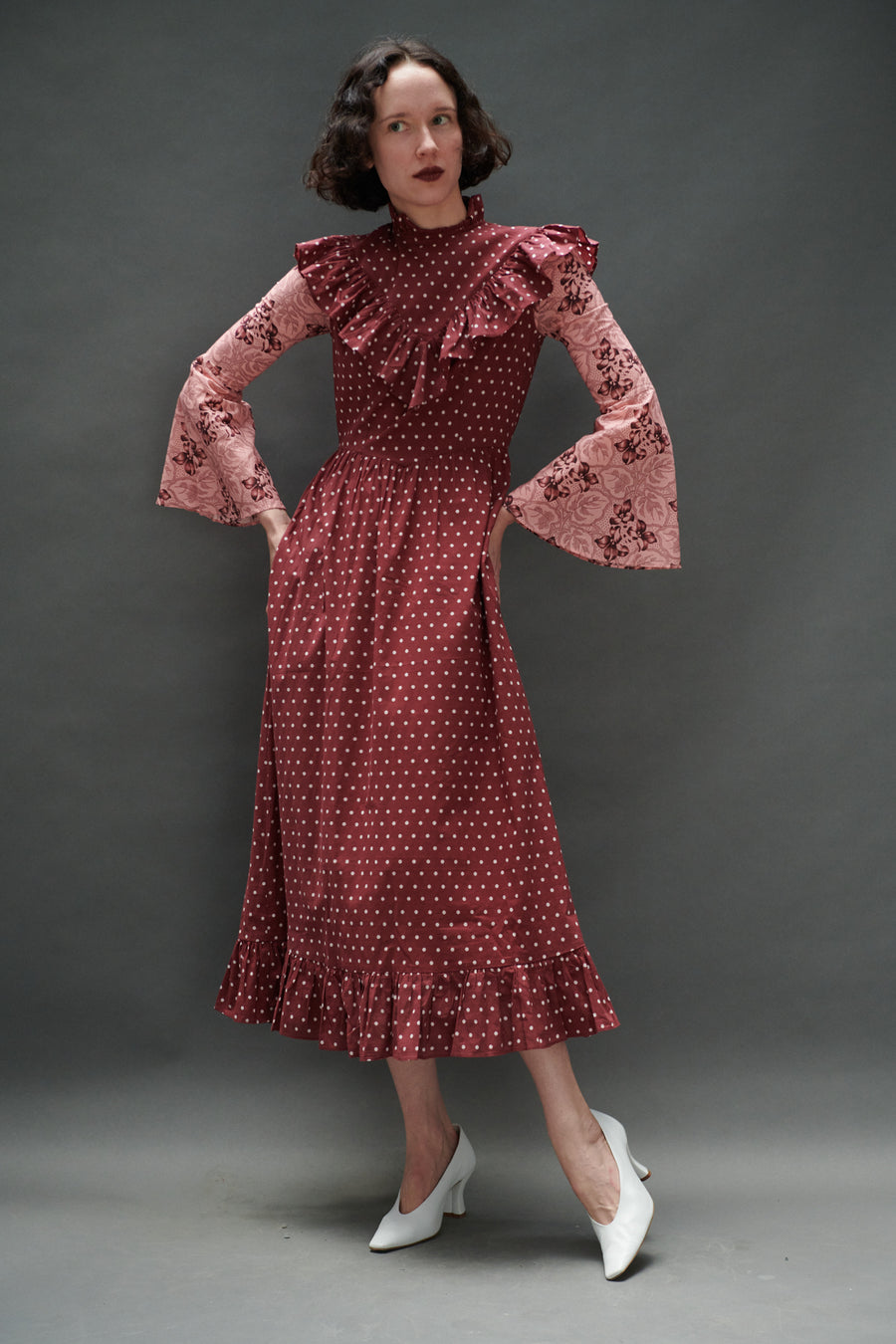 Caroline Dress in Maroon Dots