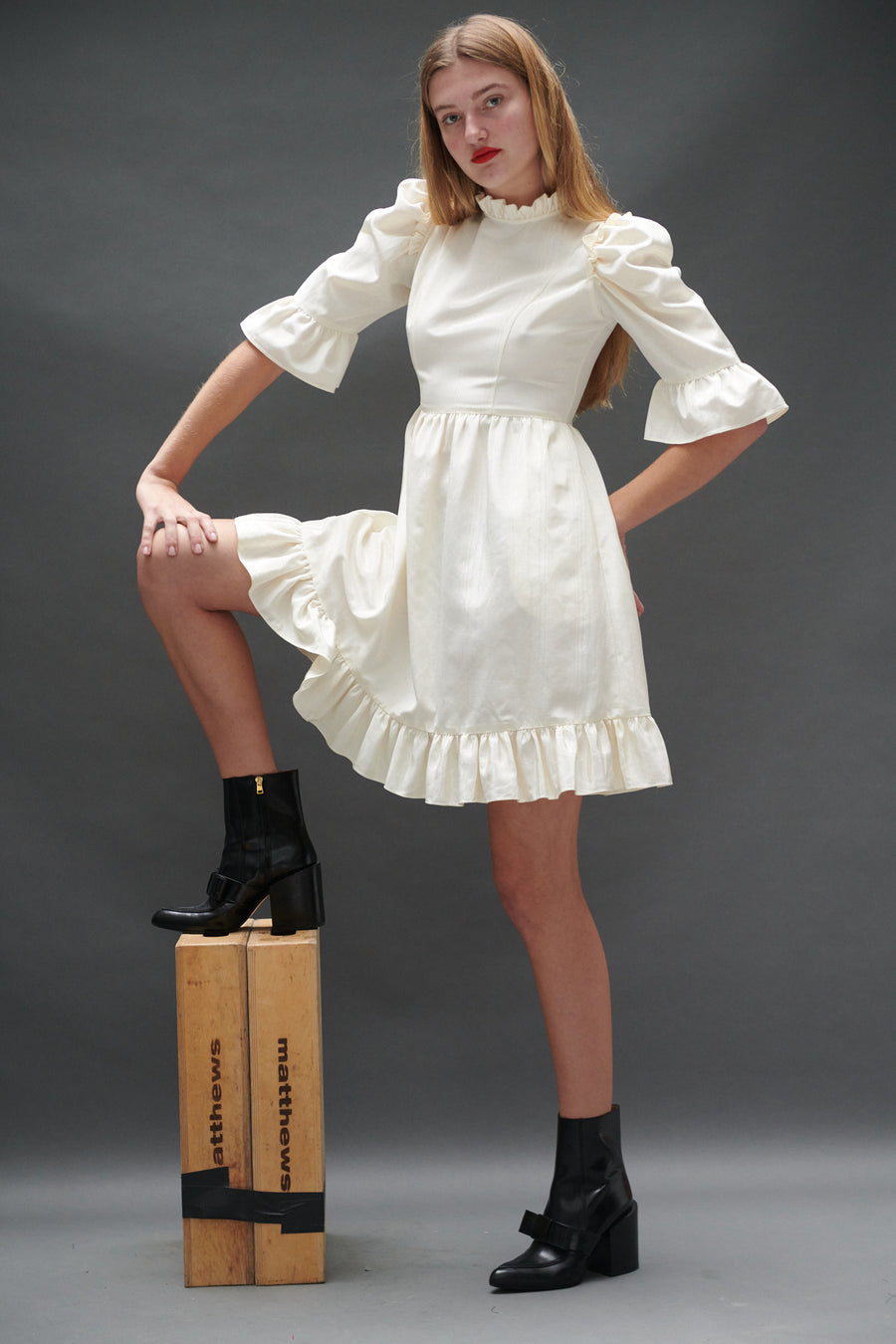 Spring Prairie Dress in Ivory Moiré