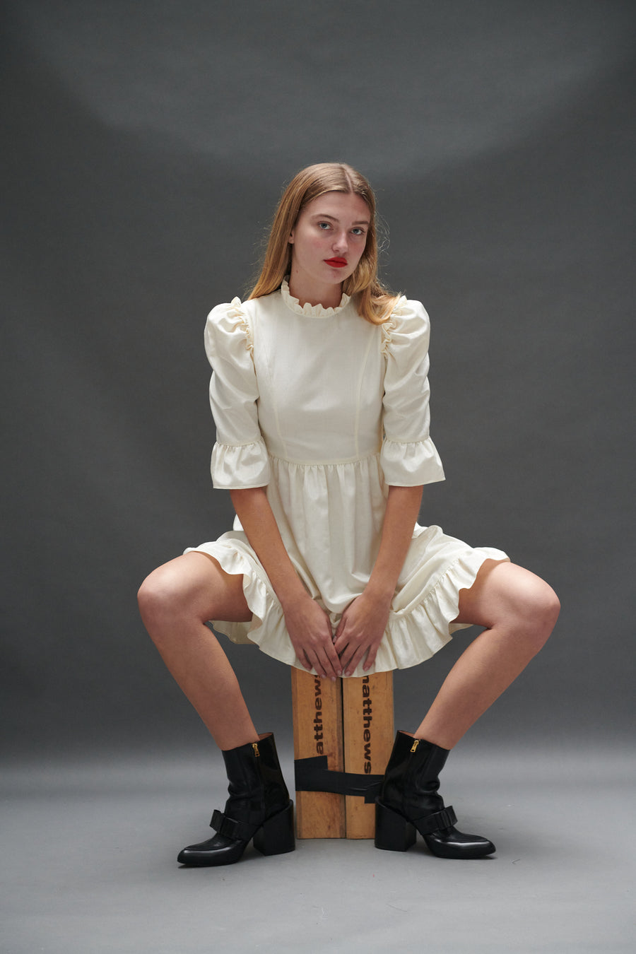 Spring Prairie Dress in Ivory Moiré