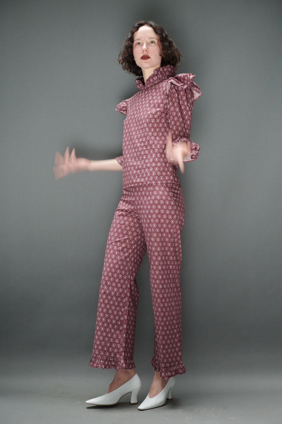 Antoinette Blouse in Merlot Floral Dot