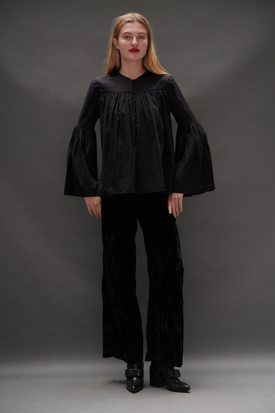 Balloon Blouse in Black Voile