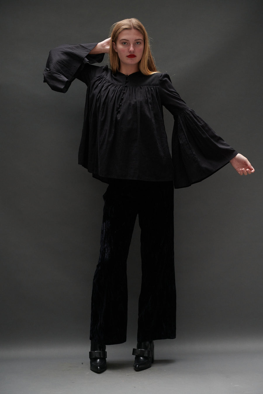 Balloon Blouse in Black Voile