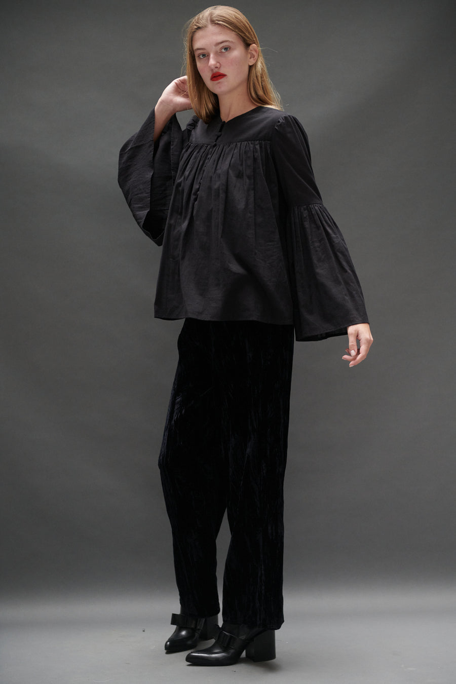 Balloon Blouse in Black Voile