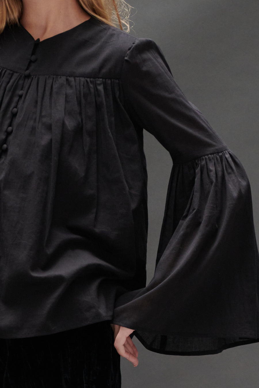 Balloon Blouse in Black Voile